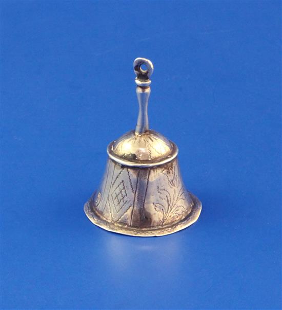 An early 20th century? continental silver hand bell, approx. 2.25in.